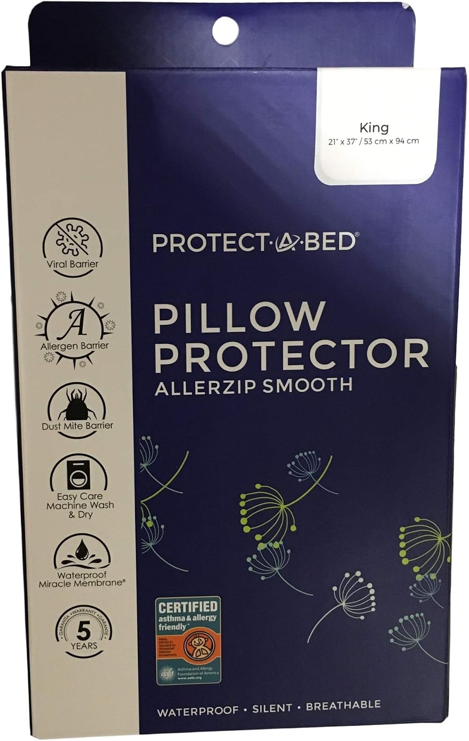 Protect-A-Bed AllerZip Pillow Protector, Zippered, Waterproof, 2-pack, King Size Cotton White