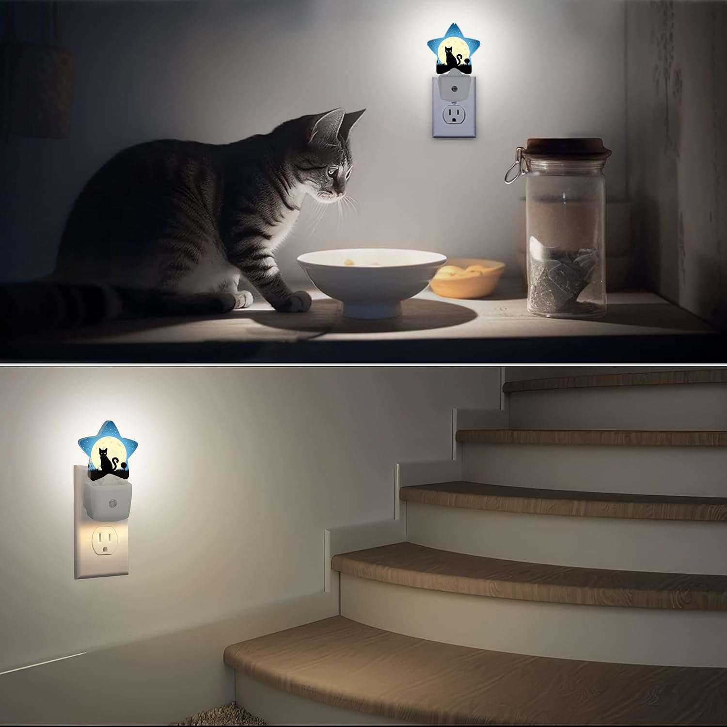 Halloween Black Cat Moon Night Light, Dusk to Dawn Smart Sensor Nightlight for Bedroom Bathroom Kitchen Hallway Stairs…
