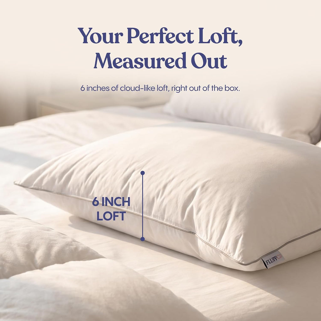 FluffCo Zen FluffTM Down Alternative Bed Pillow - Luxury Hotel Quality - 300 Thread Count Cotton Shell - Pillows for Side, Back, and Stomach…