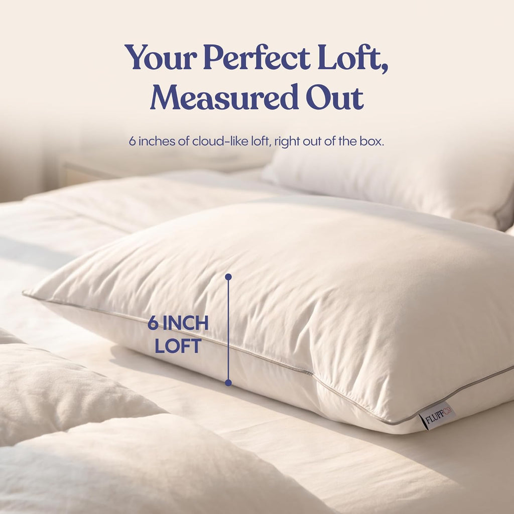 FluffCo Zen FluffTM Down Alternative Bed Pillow - Luxury Hotel Quality - 300 TC Cotton Shell - Pillows for Side, Back, and Stomach Sleepers…