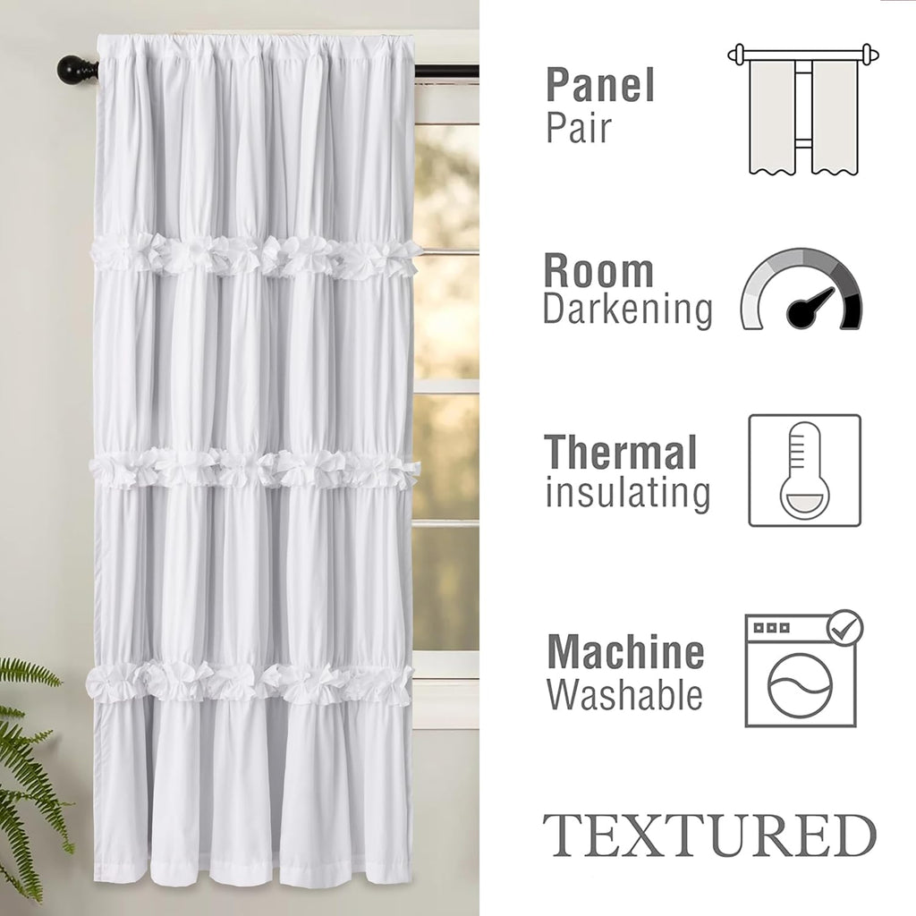 Homechoice Decor Thermal Insulated Blackout Window Curtains, 42" W x 63" L (Pair), Boho Ruched Window Treatments with 3 Rows of Butterfly…