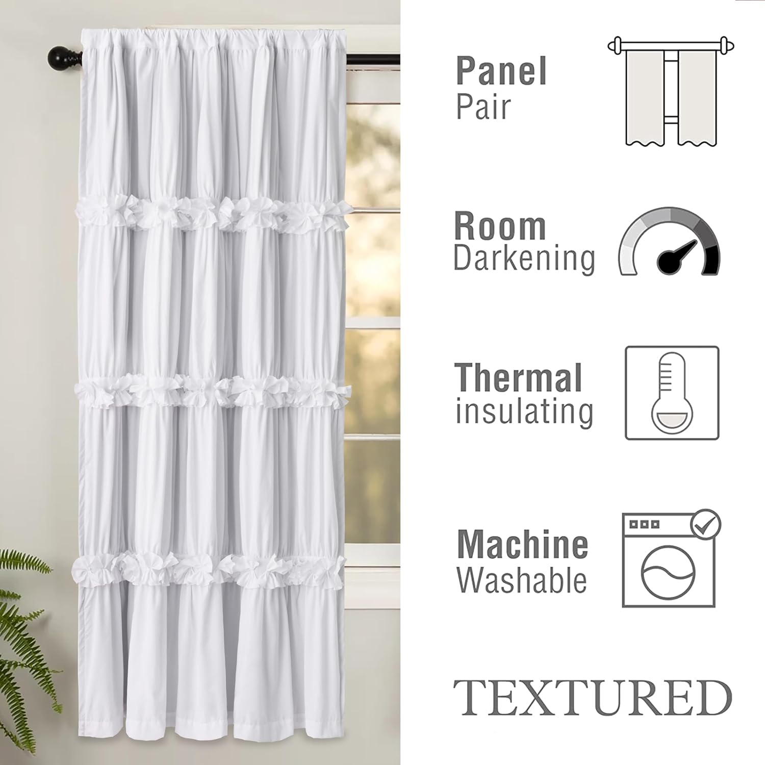 Homechoice Decor Thermal Insulated Blackout Window Curtains, 42" W x 63" L (Pair), Boho Ruched Window Treatments with 3 Rows of Butterfly…
