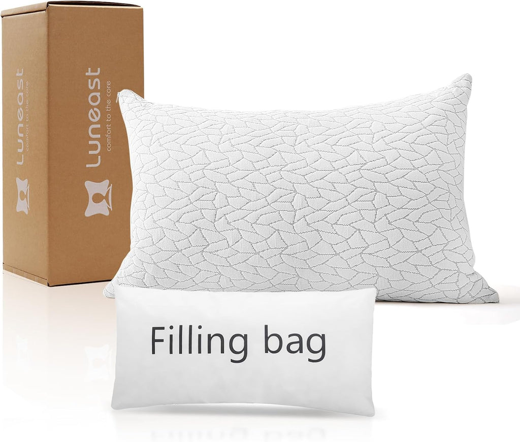 Memory Foam Pillows for Sleeping Adjustable Bamboo Blend Breathable Bed Pillow for Side, Back, and Stomach Sleepers Washable Pillow Cover…