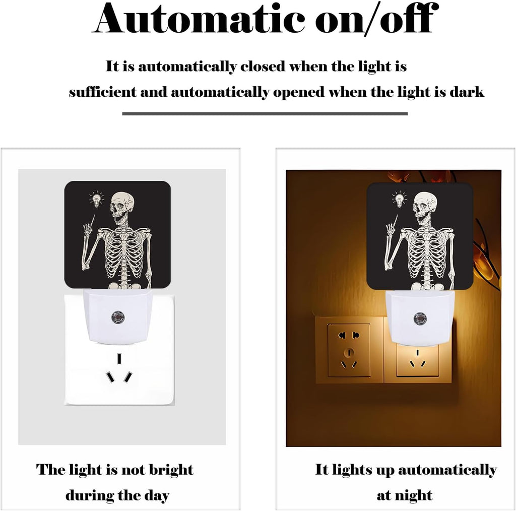 Halloween Skull Skeleton Night Light, Plug-in Nightlights Auto Sensor Night Lamp Dusk to Dawn Lamp Home Decor for Nursery Children Girls Boys