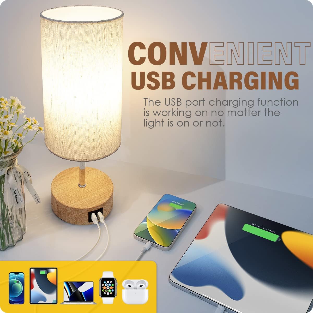 Yarra-Decor Bedside Lamp with USB A+C Charging Ports & AC Outlet Touch Control Table Lamp for Bedroom 3 Way Dimmable Nightstand Lamp with…