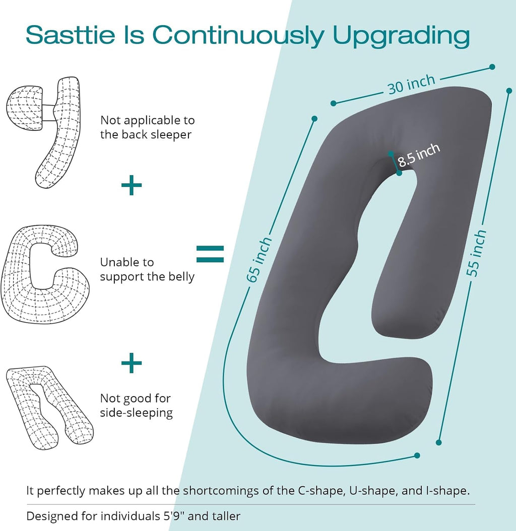 Sasttie Pregnancy Pillows for Sleeping, Jumbo U Shaped Cooling Full Body Pillow with Removable Cover, Pregnant Women Must Haves, Maternity…