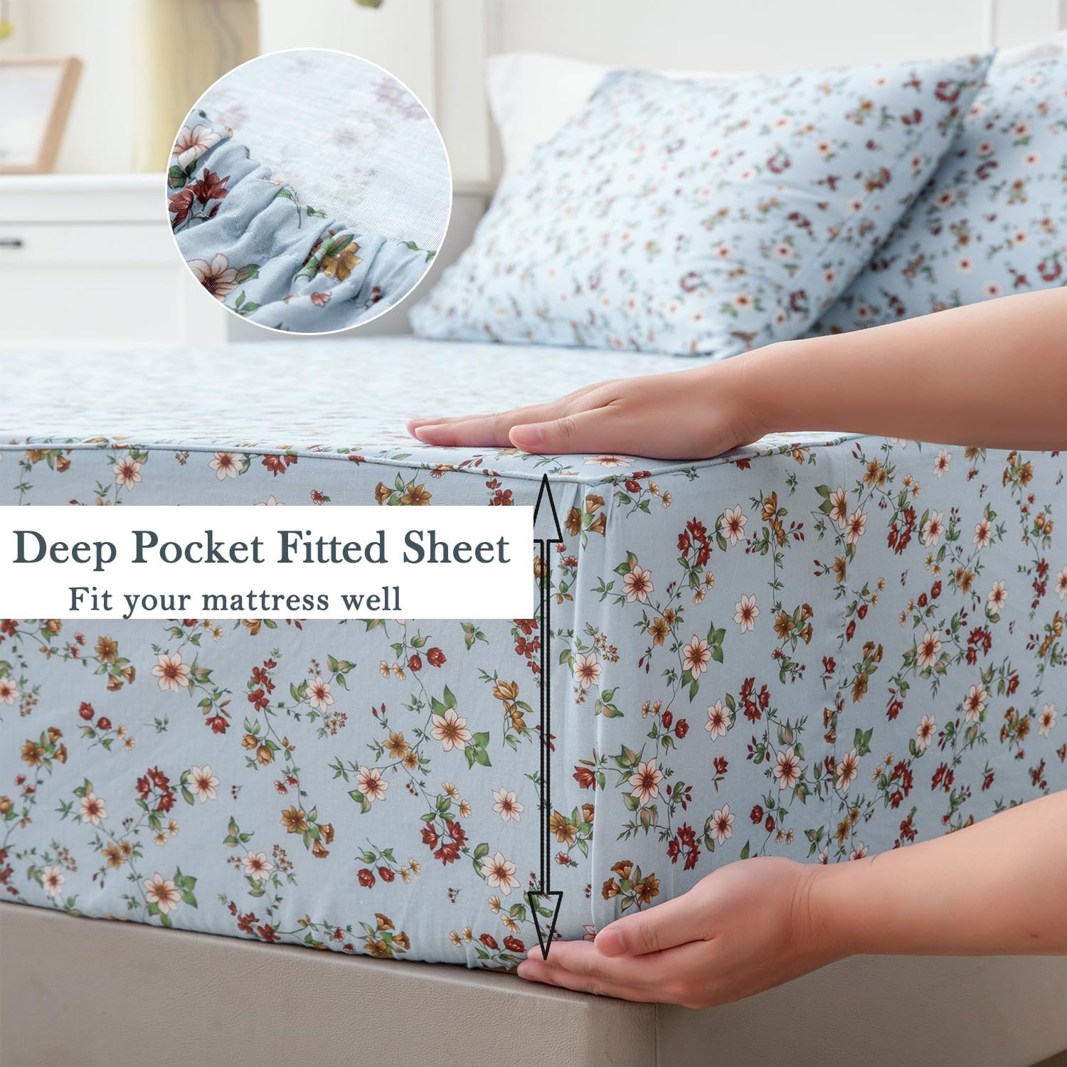 FADFAY Luxury Double Gauze Cotton Full Sheet Set, Vintage Wildflower Floral Muslin Sheets, Ultra Soft Breathable Cottagecore Floral Bed…