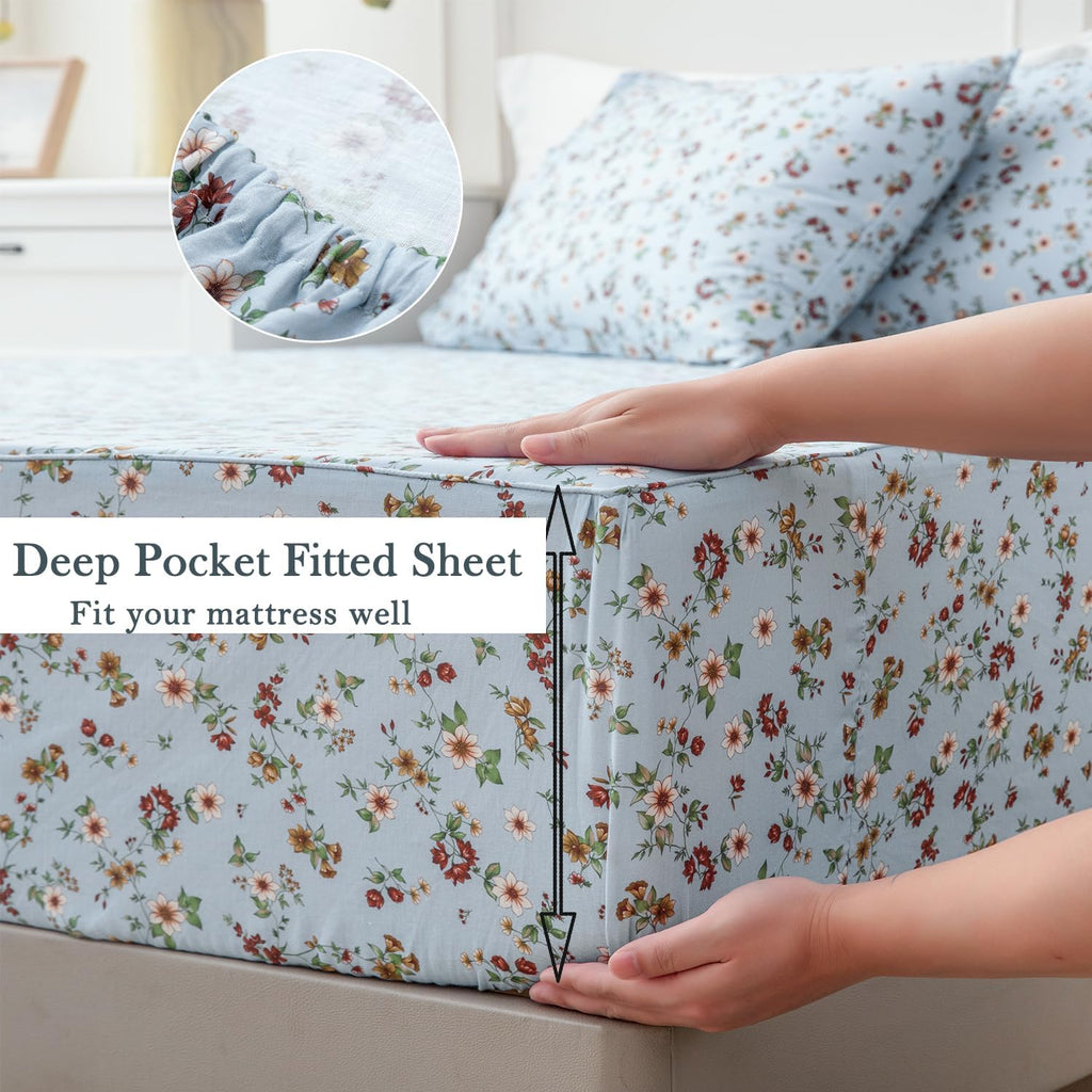FADFAY Luxury Double Gauze Cotton Twin XL Sheet Set, Vintage Wildflower Floral Muslin Sheets, Ultra Soft Breathable Cottagecore Floral…