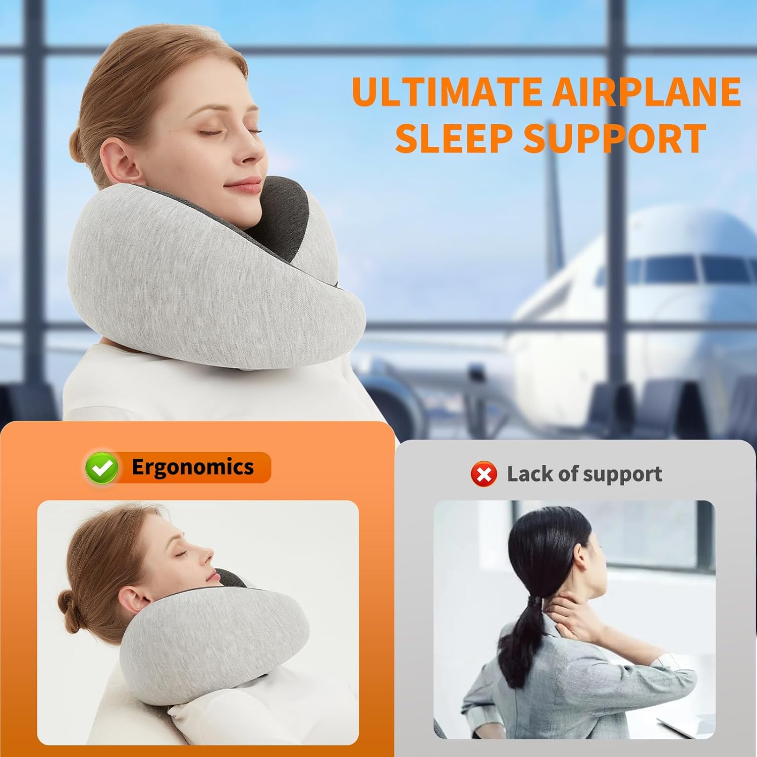 Travel Neck Pillow for Airplane – Memory Foam 360° Support Compact Design Ergonomic Flight Pillow for Sleeping & Neck Support Portable…