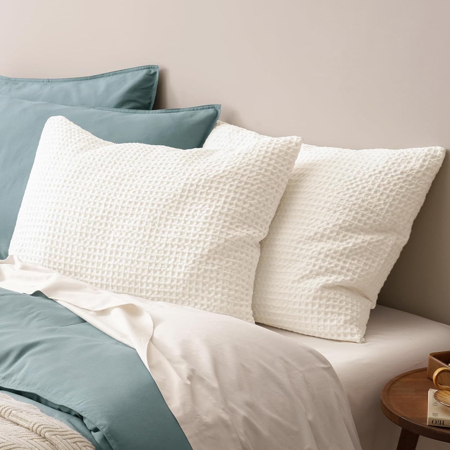 Phf Ultra Soft Waffle Weave Pillow Shams Queen Size, No Insert, 2 Pack 20" x 30" Pillowcases, Breathable & Skin-Friendly Pillow Cases, Styli…