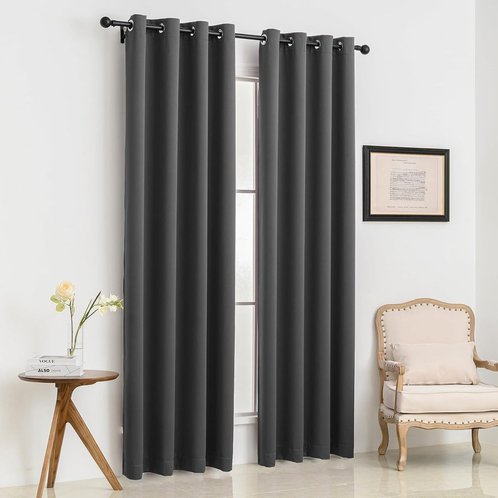 Pickluc Grey Blackout Curtain Panels with Grommet, Light Blocking Drapes for Living Room, Thermal Insulated, Noise Reduction, Privacy Prote…