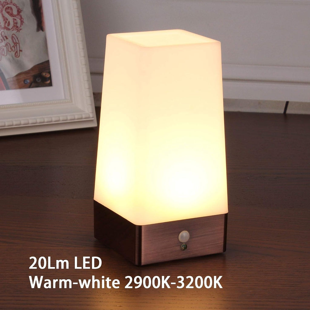 WRalwaysLX 3 Modes Battery Powered Small Table Lamp, Bedside Lamp Wireless PIR Motion Sensor LED Night Light, USE 3x1.5VAAA…