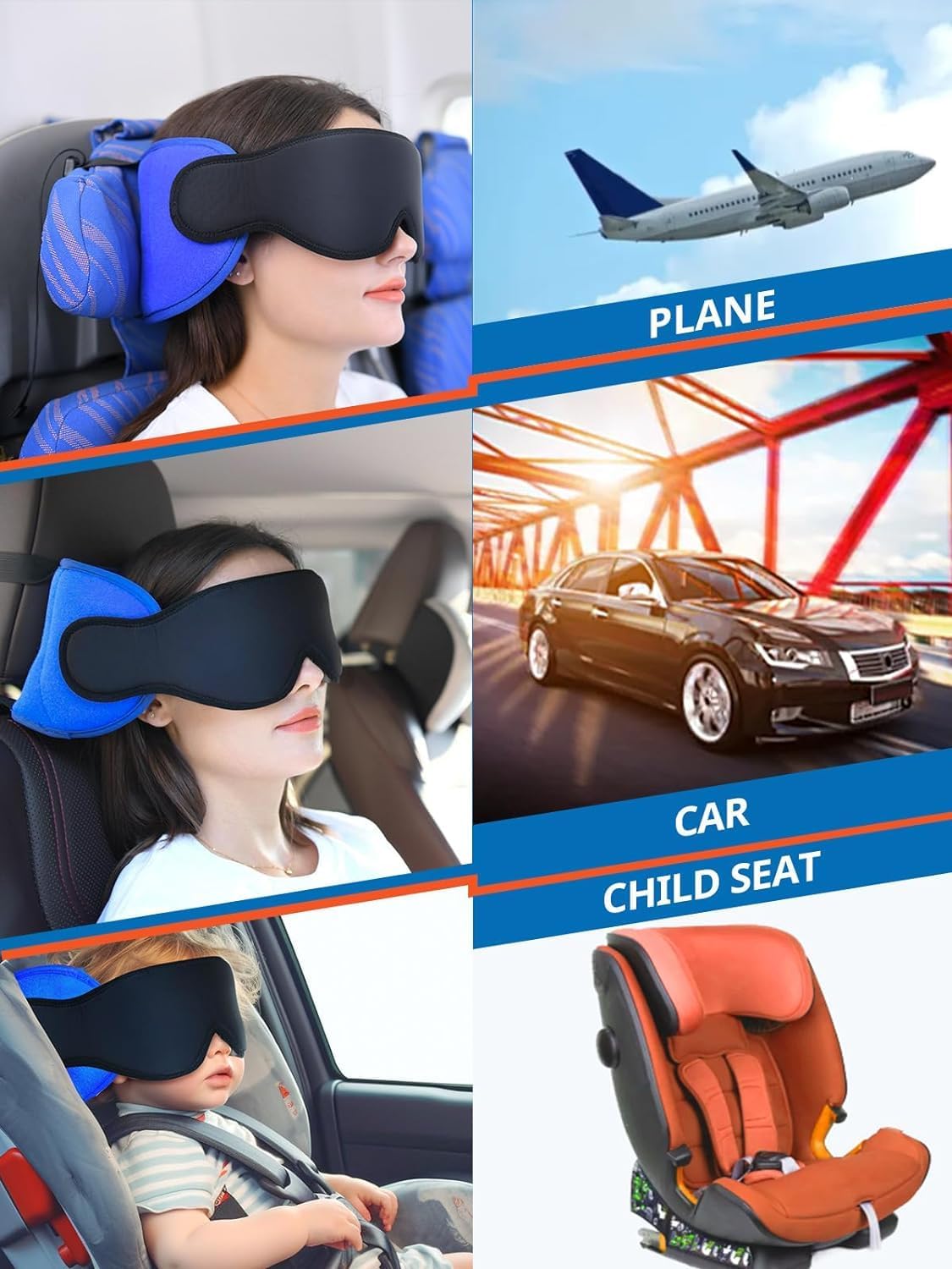 SARISUN Travel Pillows for Airplanes, Airplane Pillow with 3D Eye Mask for Sleeping, 360° Support Head Strap for Long Flights, Car, Road…