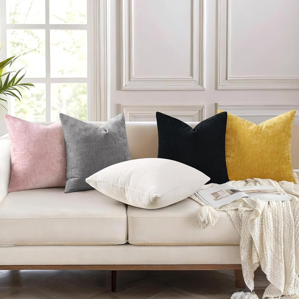 decorUhome Chenille Dark Grey Throw Pillow Covers 26x26 Inch Set of 2, Decorative Soft Couch Pillow Covers Solid Dyed Accent Velvet Farmhou…
