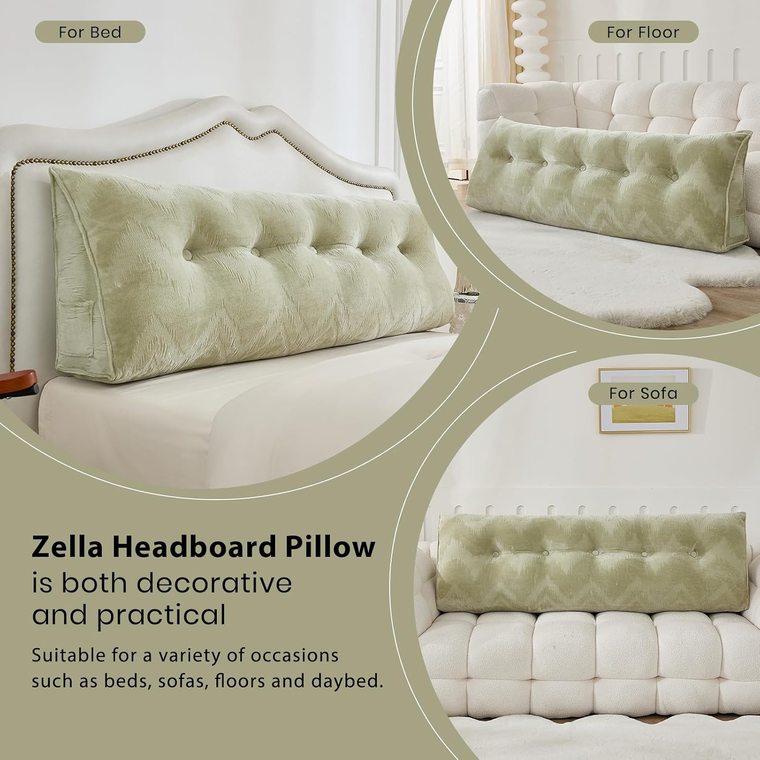 Zelladorra Headboard Pillow for Bed, Triangular Wedge Pillow Headboard Soft Support While Reading and Resting, Bed Bolster Cushion…