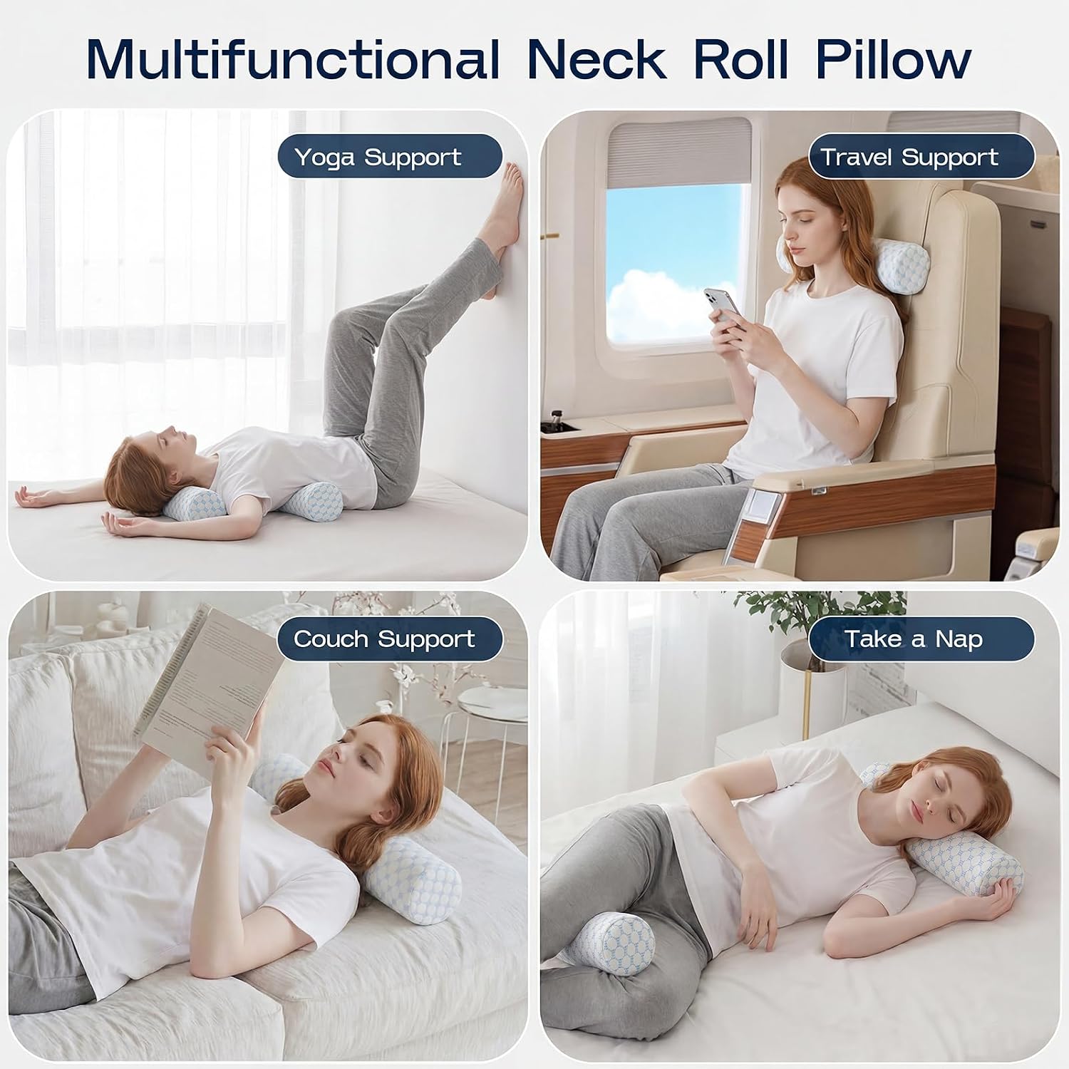 Forcanby Neck Roll Pillow, Memory Foam Neck Support Pillows, Round Neck Pillows, Cylinder Bolster Pillows for Bed, Couch, and Yoga, Removab…
