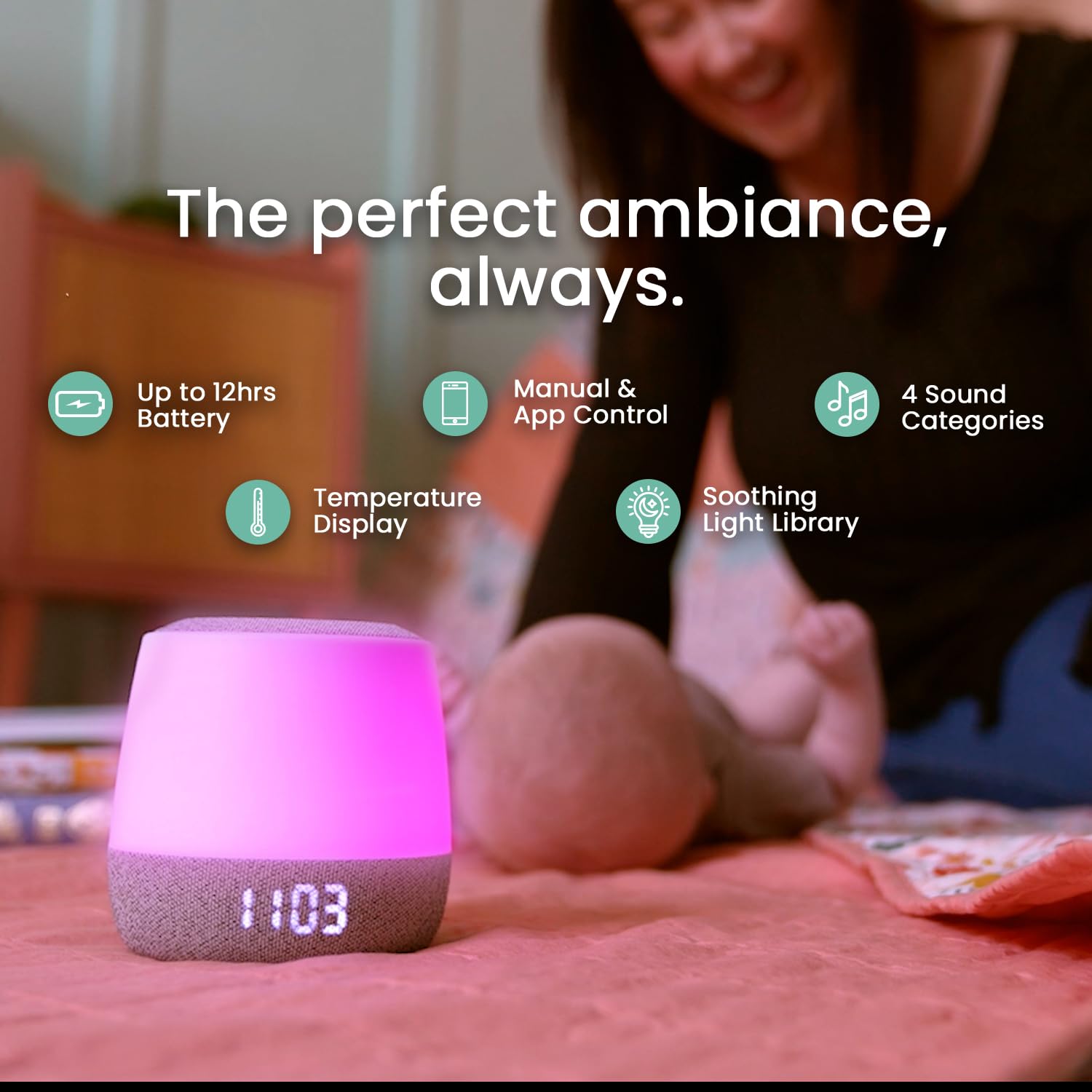 Babysense Baby Sound Machine with Night Light | 2nd Gen | 28 Soothing Sounds | Toddler Sleep Trainer | App-Controlled White Noise Machine…