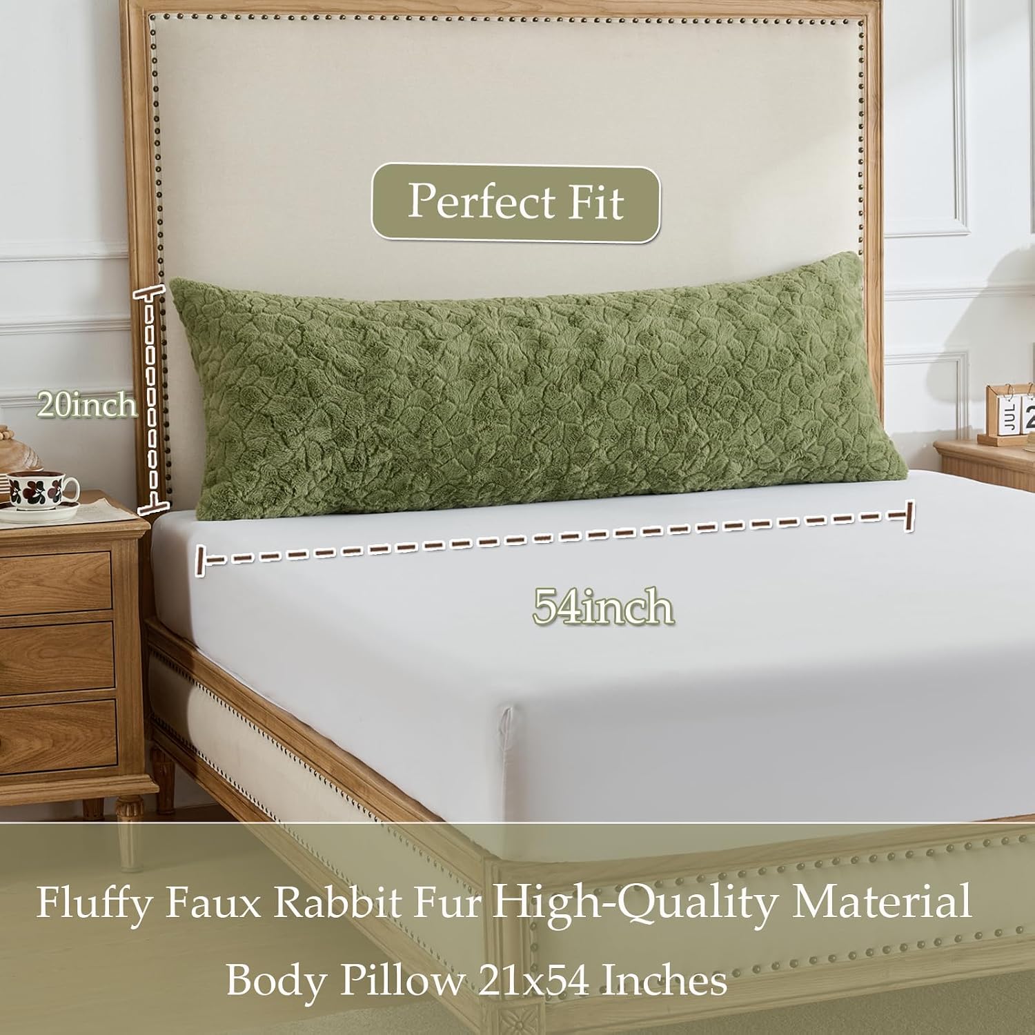 HKMR Fluffy Faux Rabbit Fur Body Pillow, Memory Foam Pregnancy Pillow for Side Sleep Body Pillow,20x54 Long Pillow for Adults-Sage Gr…