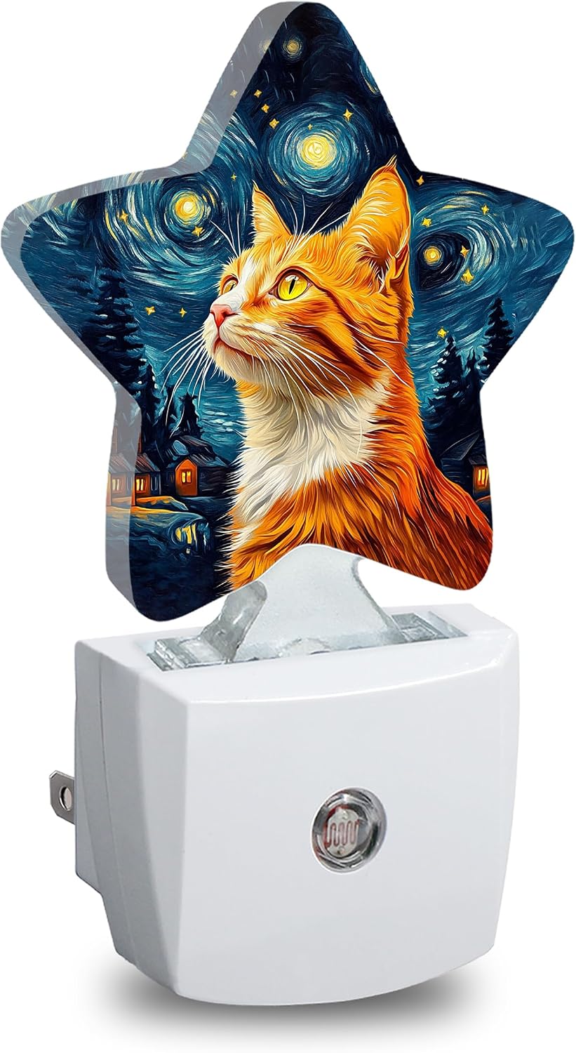 Star Night Light Plug in, Starry Sky Cat Dusk to Dawn Sensor Night Light, Soft Glow Lamp for Kids Bedroom Nursery Hallway Bathroom…
