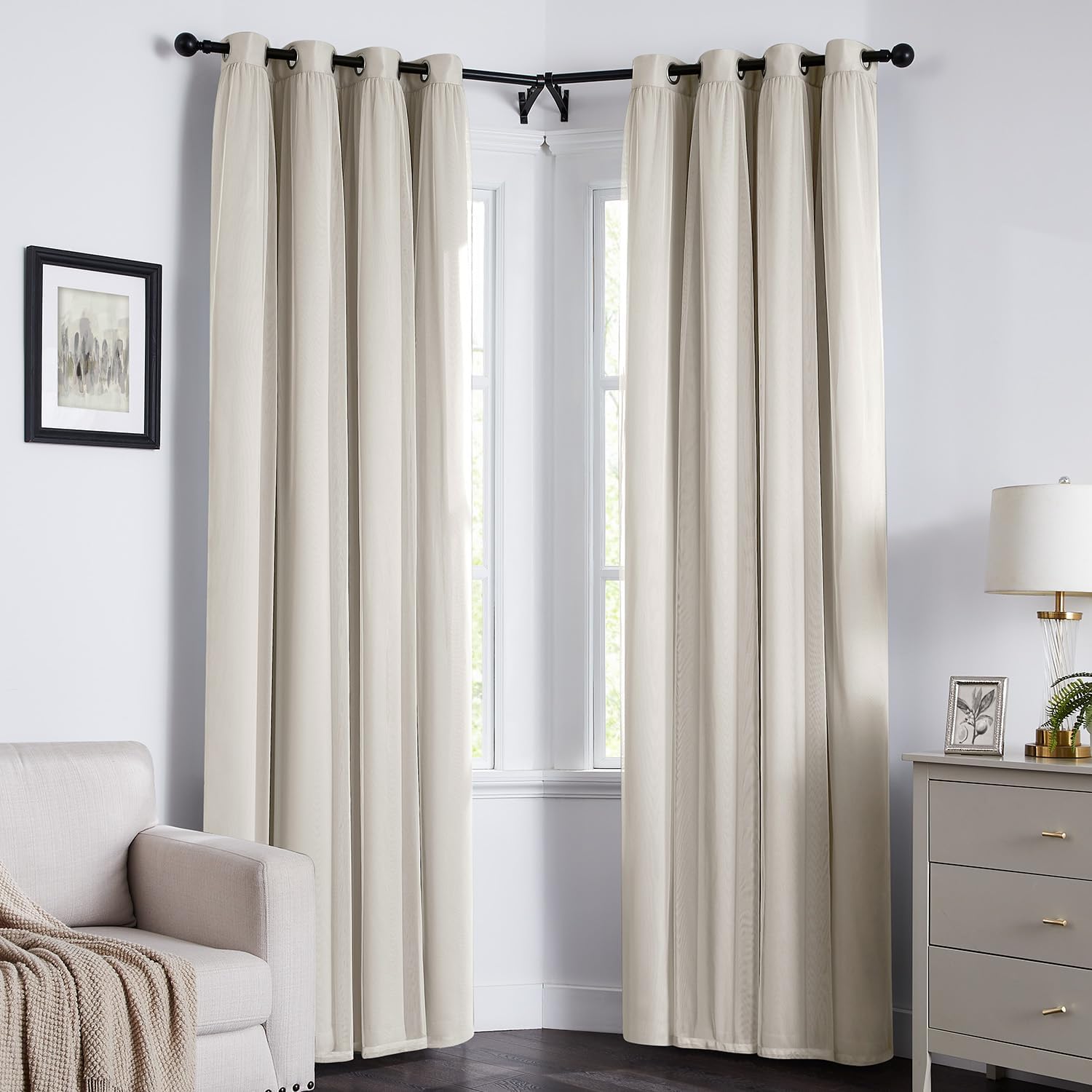 Swandream Blackout Curtains for Bedroom, Double Layer Beige Curtains, Black Out Curtain 72 inch Long with Sheer Overlay for Living Room, Ro…