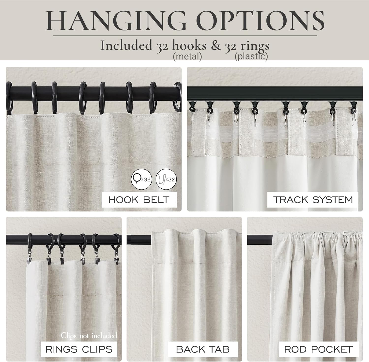 Qjmydeco Short Linen Blackout Curtains for Bedroom 45 Inches Length 2 Panels Set, Kitchen/Bathroom Curtains for 42 Inch Small Window, Heat…