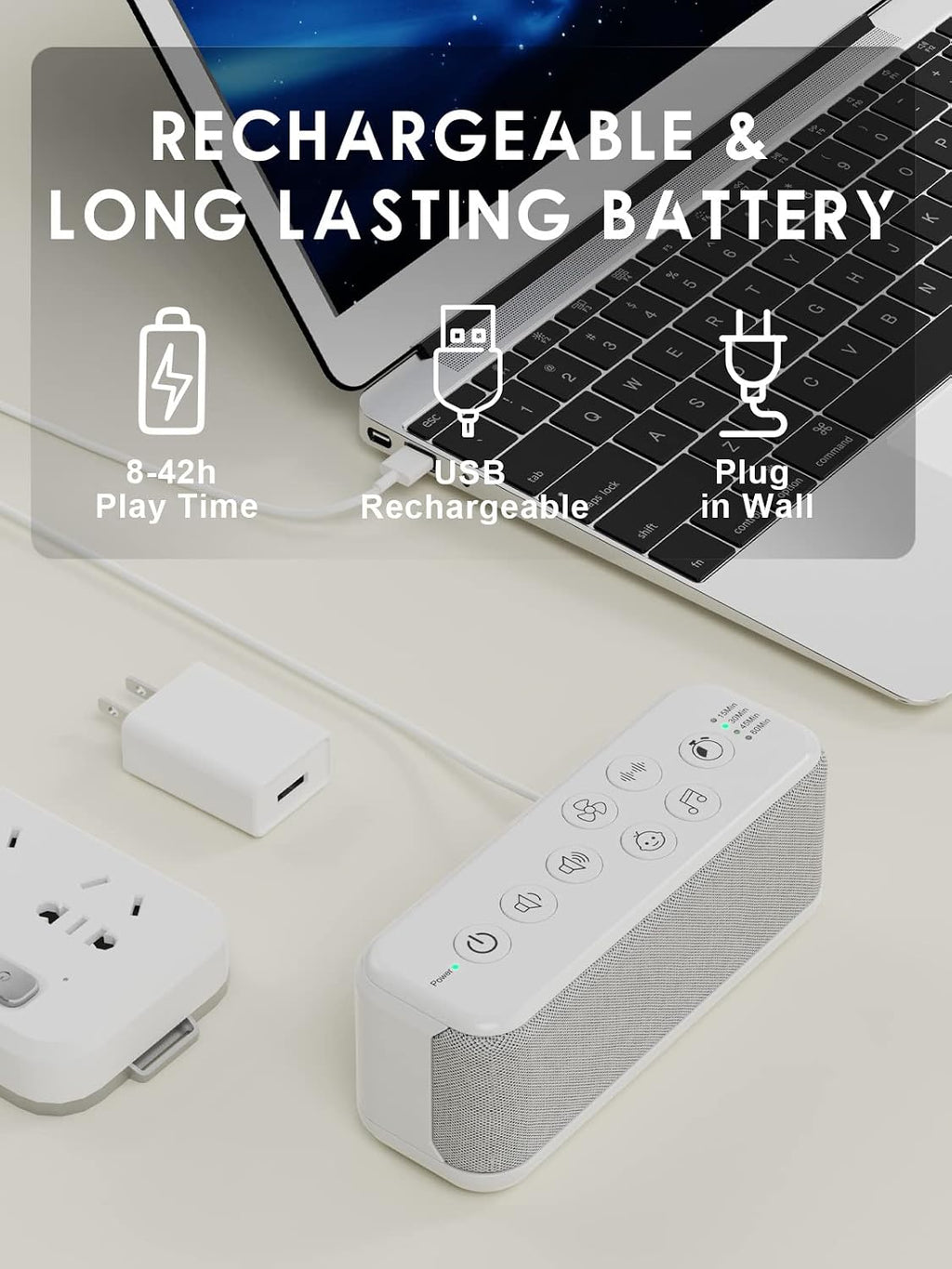 OnLyee White Noise Machine for Office Privacy, USB Rechargeable Sound Machine with 42 Non-Looping Sounds, Auto-Off Timer for Focus, Sleep…
