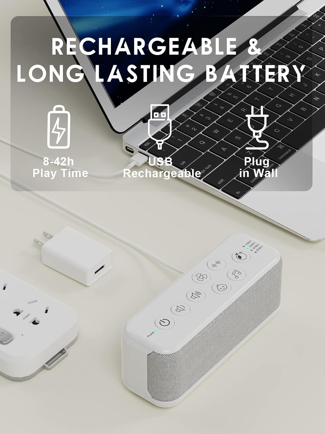 OnLyee White Noise Machine for Office Privacy, USB Rechargeable Sound Machine with 42 Non-Looping Sounds, Auto-Off Timer for Focus, Sleep…