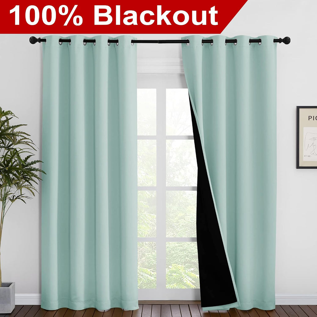 Nicetown Aqua Blue 100% Blackout Curtain Set, Thermal Insulated & Energy Efficiency Window Draperies for Guest Room, Full Shading Panels fo…