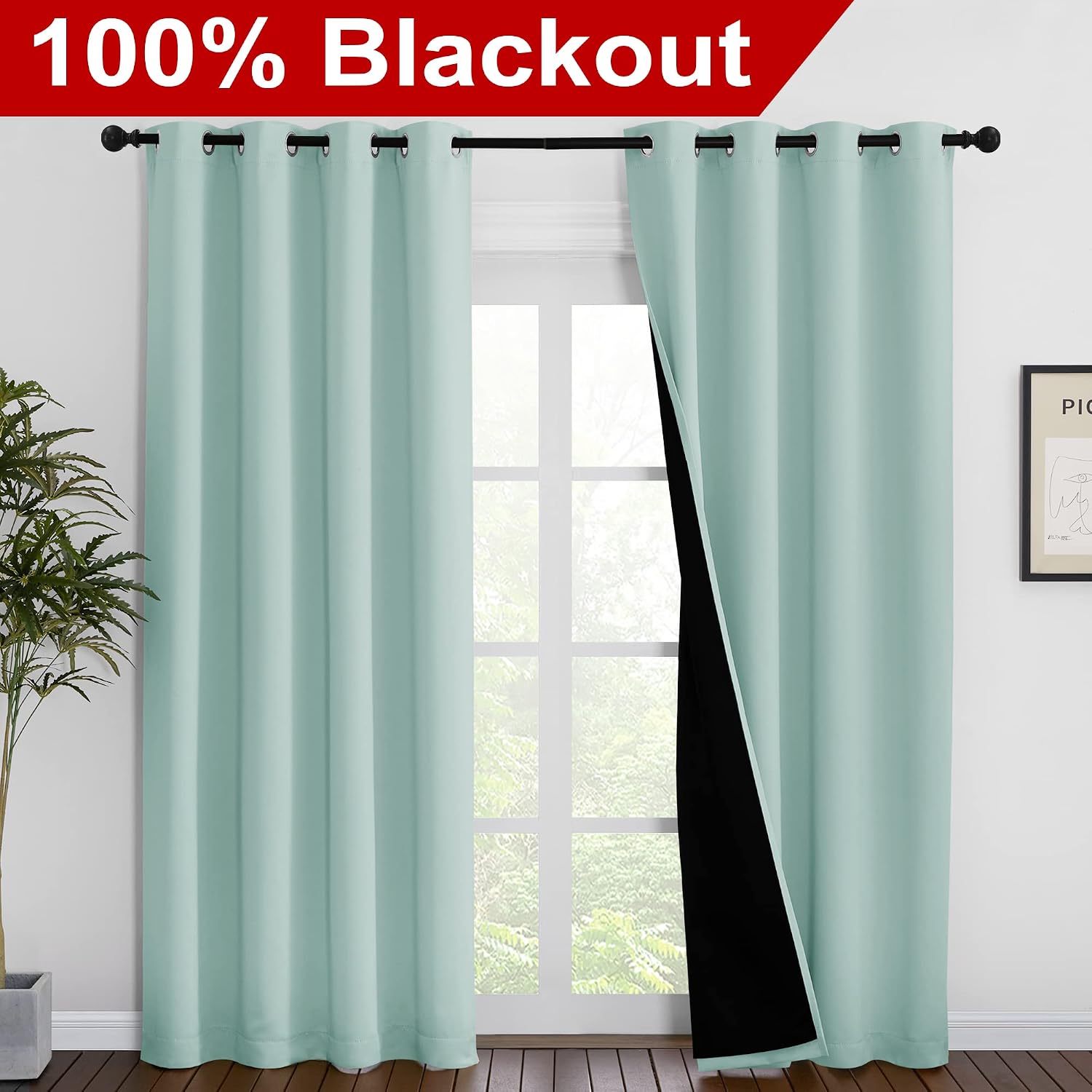 Nicetown Aqua Blue 100% Blackout Curtain Set, Thermal Insulated & Energy Efficiency Window Draperies for Guest Room, Full Shading Panels fo…