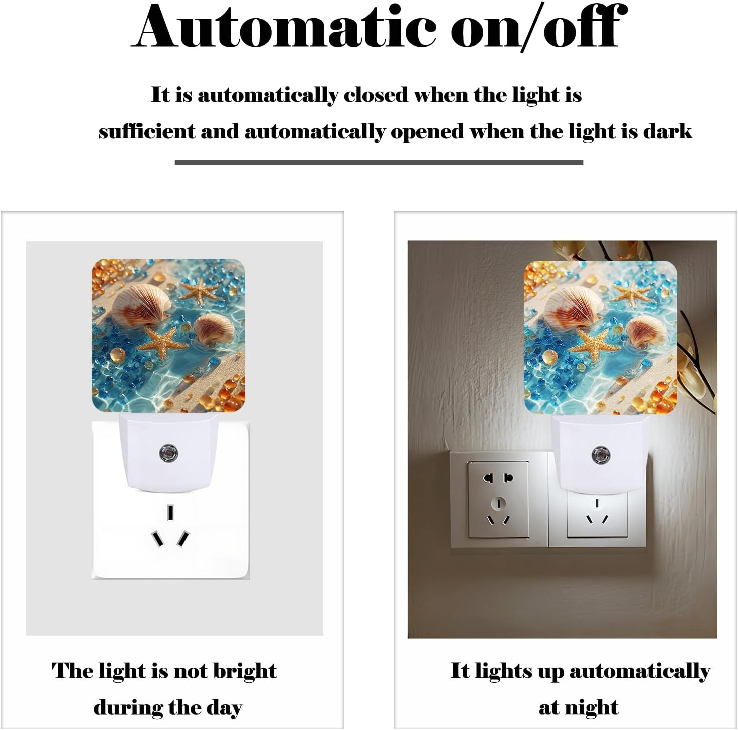 Starfish and Seashell On Beach Night Light, Plug-in Night Lights with Dusk-to-Dawn Sensor for Stairway, Hallway, Bedroom Sleep Friendly…