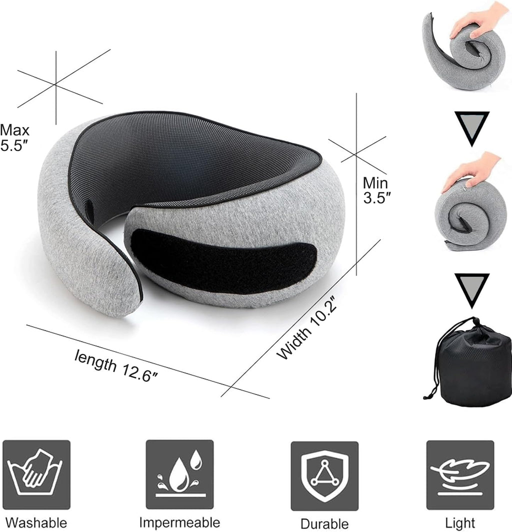 Neck Pillow for Traveling, Travel Neck Pillow for Airplanes, 100% Pure Memory Foam, 360° Support Stowable Pillows for Sleeping…