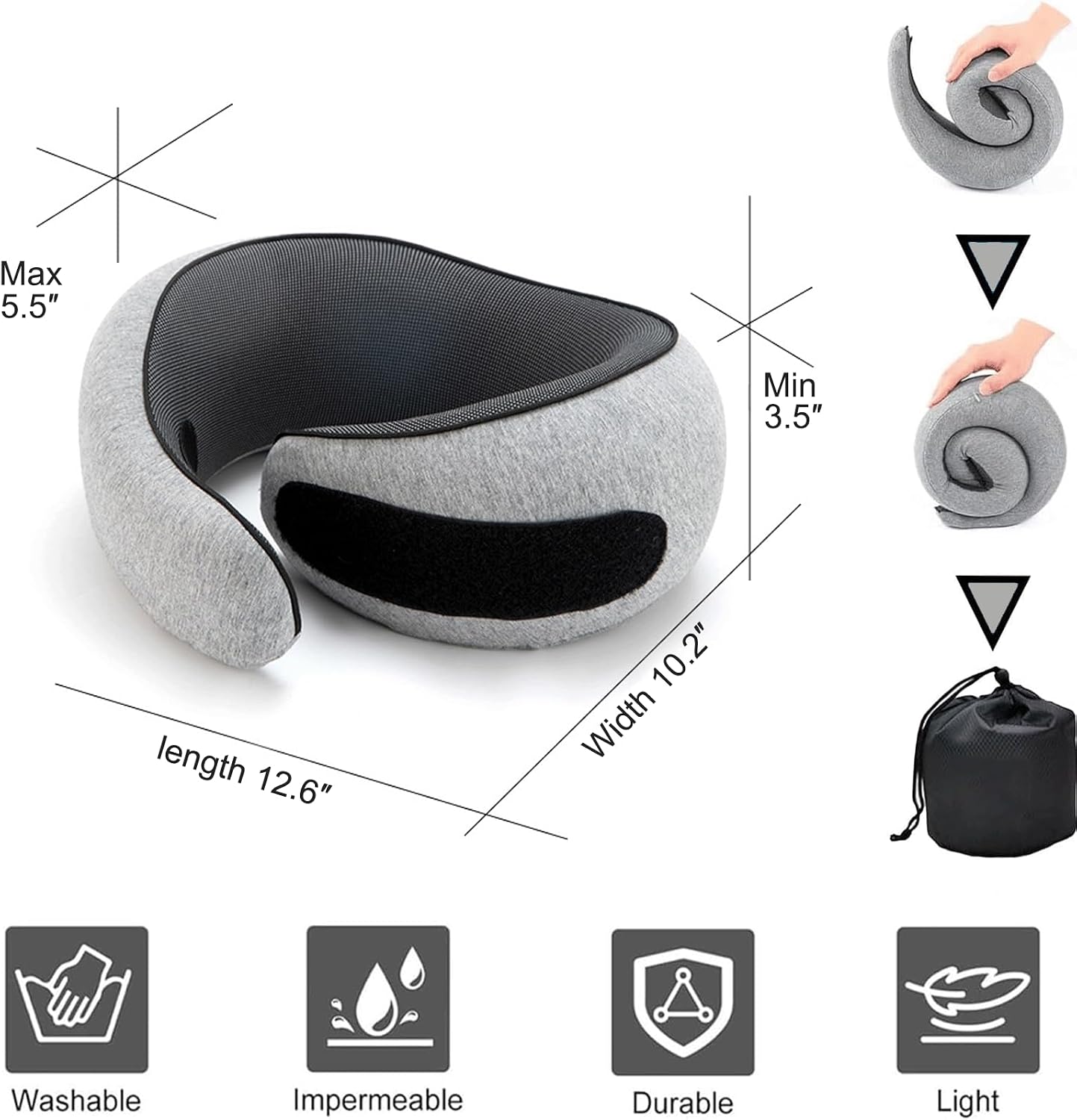 Neck Pillow for Traveling, Travel Neck Pillow for Airplanes, 100% Pure Memory Foam, 360° Support Stowable Pillows for Sleeping…