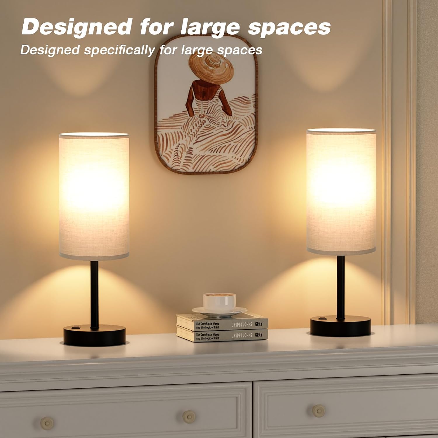 Fenmzee Touch Bedroom Lamp - Grey, 3-Way Dimmable, USB A + C Charging, AC Outlet, 17.4inch Medium