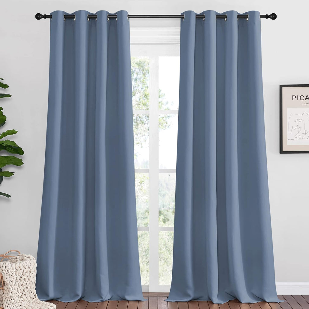 Nicetown Stone Blue Room Darkening Curtain Panels 96" Length for Bedroom Living Room, Thermal Insulated Blackout Draperies for Home Decorat…
