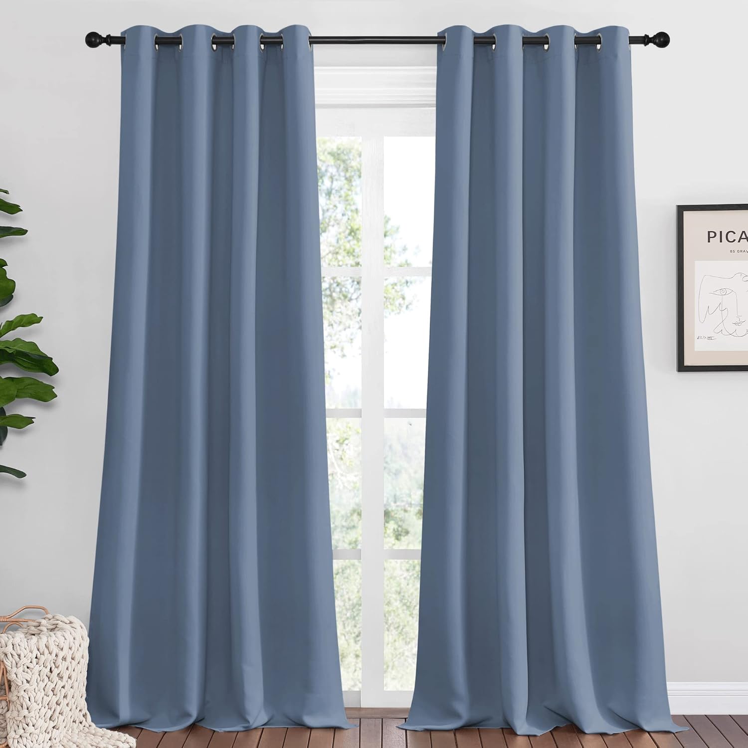 Nicetown Stone Blue Room Darkening Curtain Panels 96" Length for Bedroom Living Room, Thermal Insulated Blackout Draperies for Home Decorat…