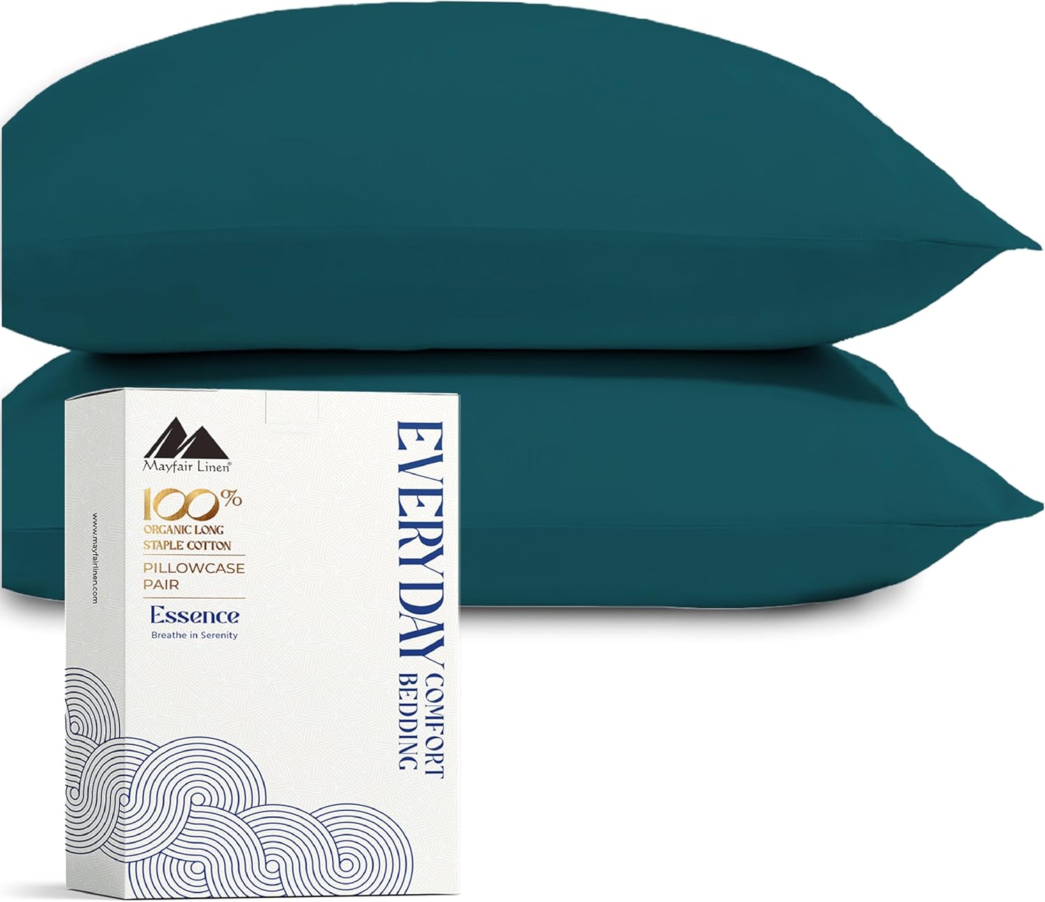 Mayfair Linen 100% Organic Cotton Percale Pillow Cases Queen/Standard Size Set of 2 - Percale Pillowcovers Standard/Queen (Teal), Soft…