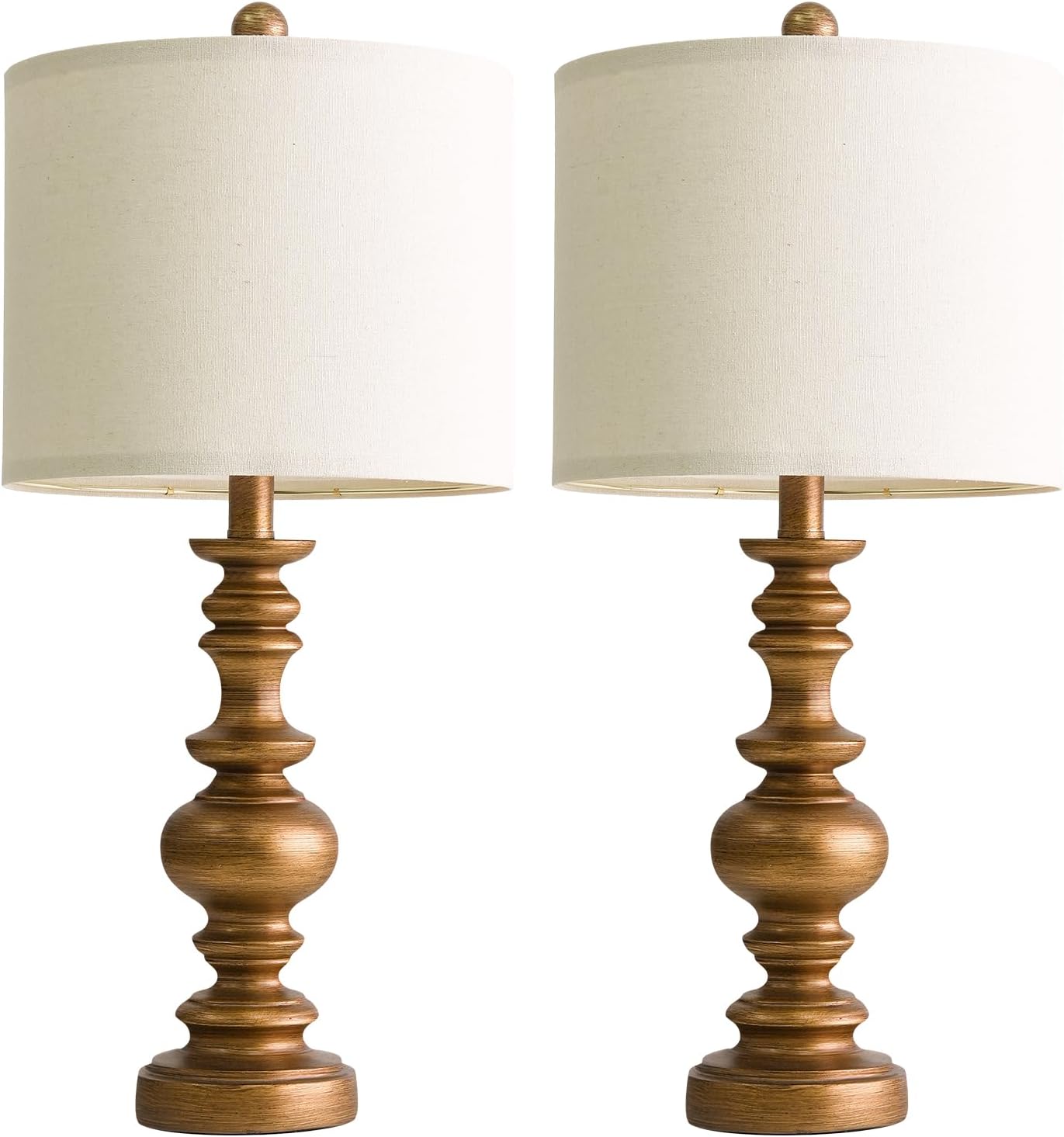 BOBOMOMO 24" Traditional Lamps Set of 2 – Antique Gold Bedside Lamps with Linen Shades, Elegant Medium Farmhouse Lamps for Living Room…