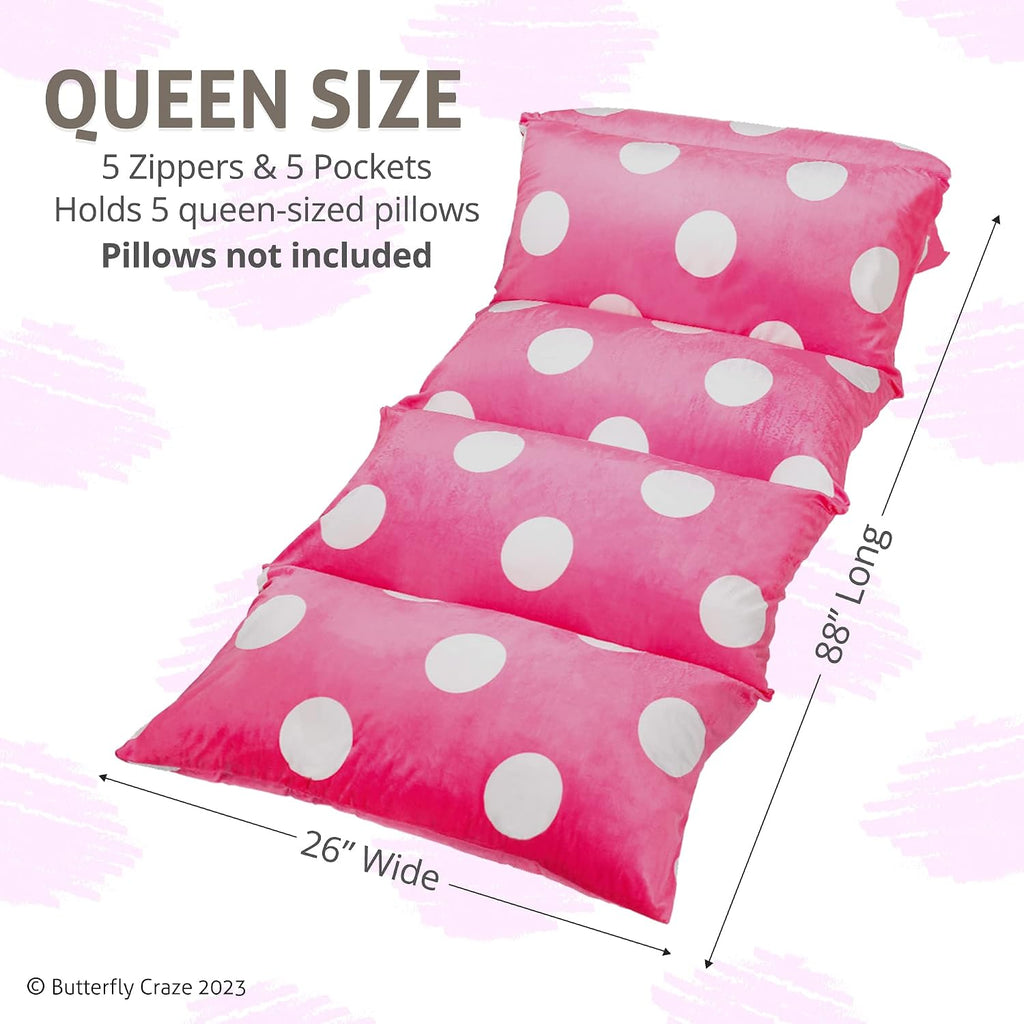Butterfly Craze Floor Pillow Case, Mattress Bed Lounger Cover, Polka Hot Pink, Queen Size - Cozy Seating Solution for Kids & Adults…