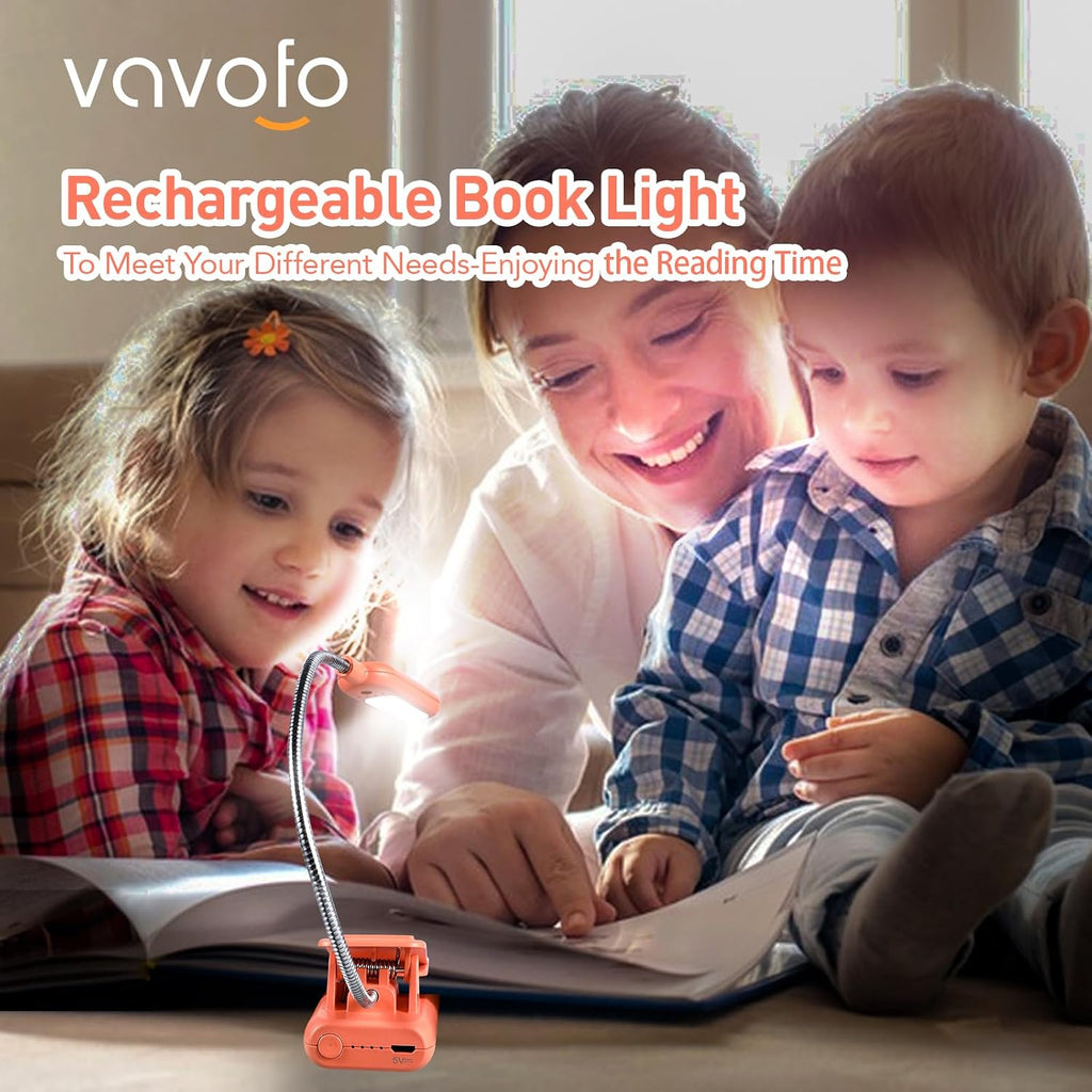 Vavofo Rechargeable Book Light for Reading in Bed Kids, 7 LED Reading Light with 9-Level Warm Cool White Daylight, Eye comfort Lamp with…