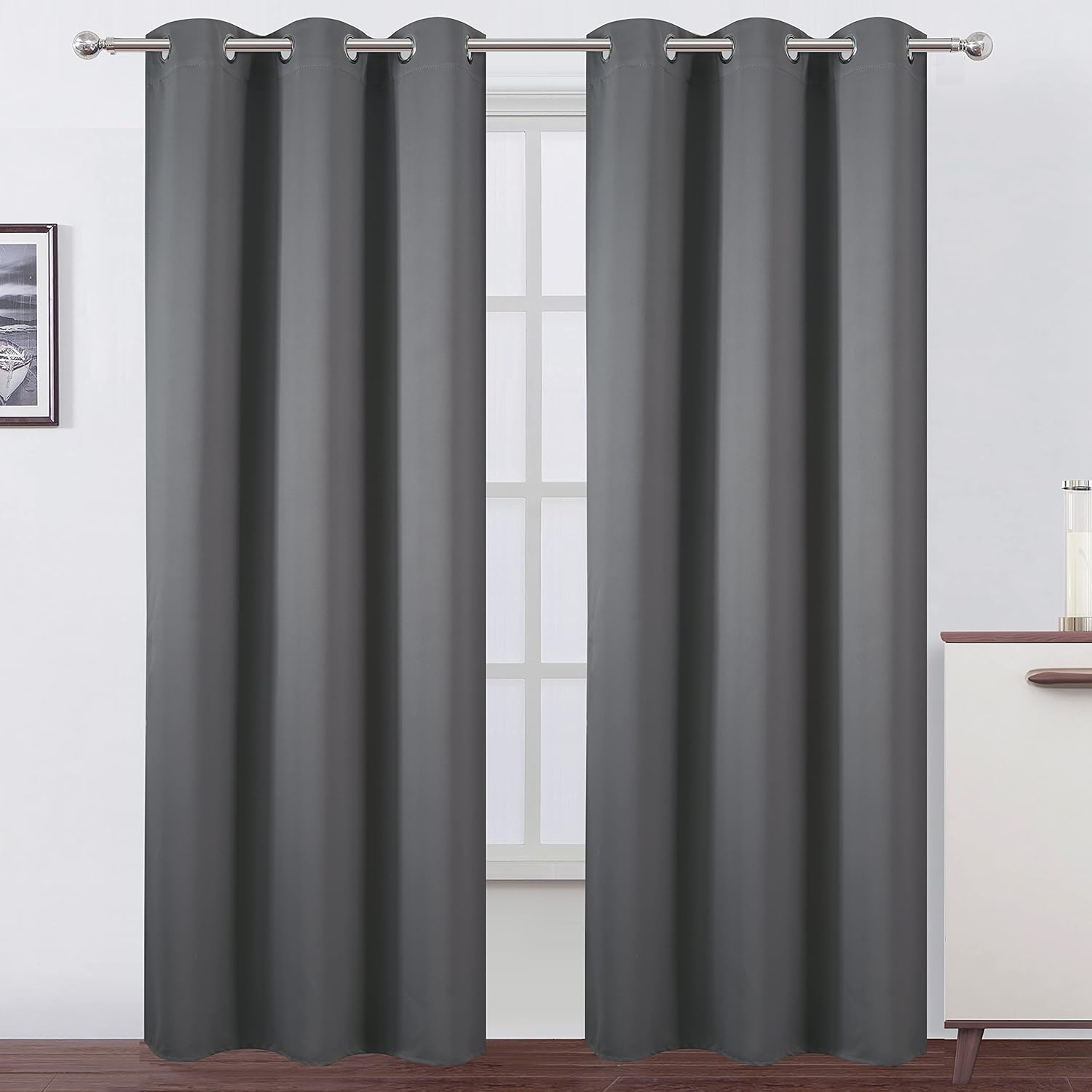 Lemomo Grey Thermal Blackout Curtains/38 x 84 Inch/Set of 2 Panels Room Darkening Curtains for Bedroom 84 Inch Grey