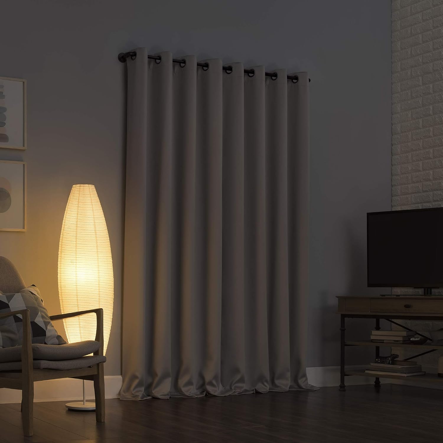 Sun Zero Nordic 2-pack Theater Grade Extreme Total Blackout Grommet Curtain Panel Pair, 52" x 63", Stone (Pack of 1)