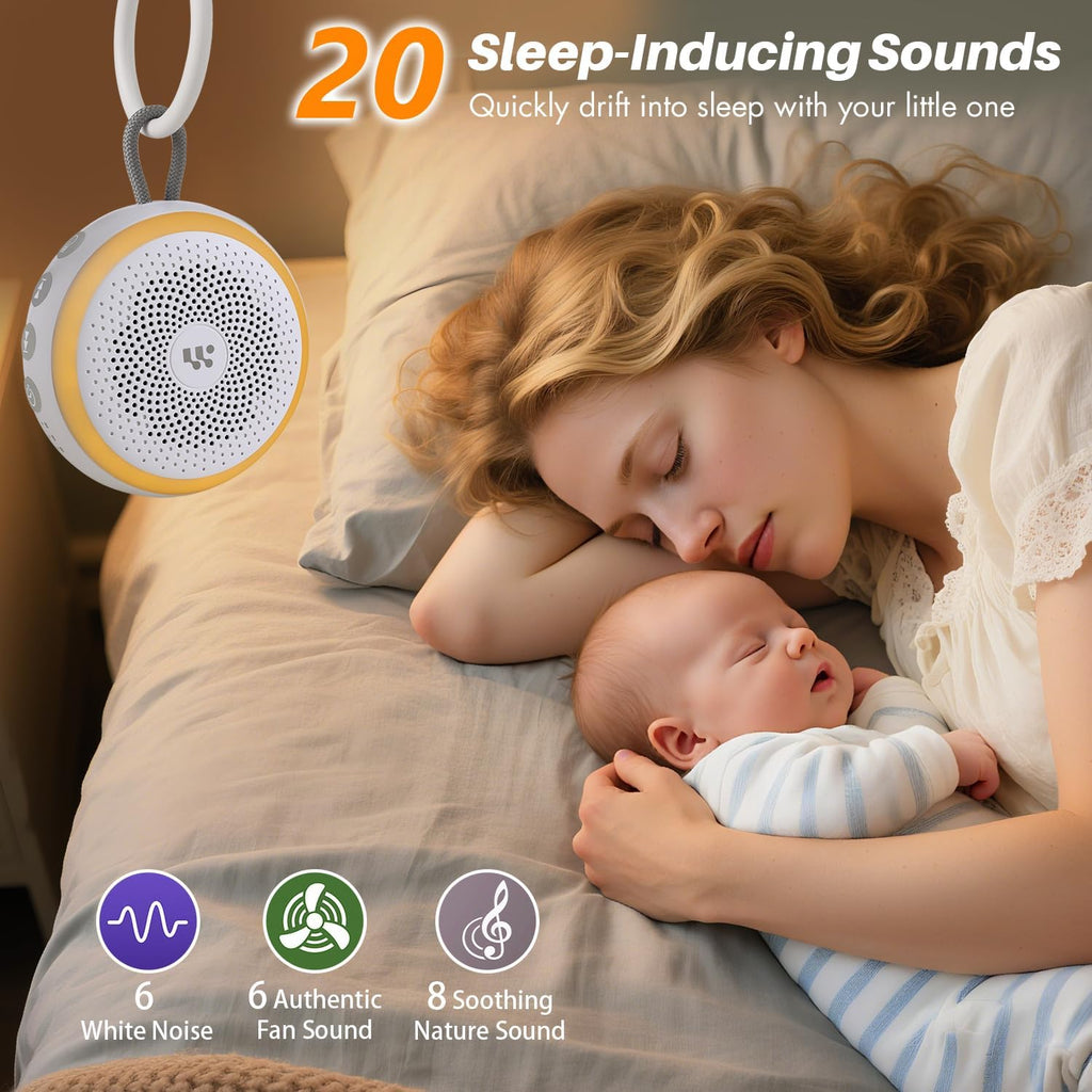 WorWoder White Noise Machine - Portable Sound Machine for Baby Adult, 20 Non-looping Soothing Sound, Noise Canceling for Sleeping, Sound Th…