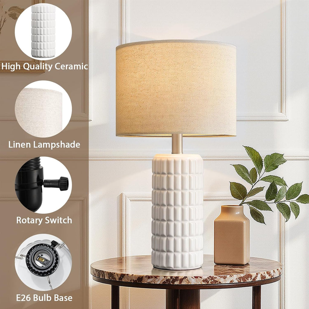 SeealleLighting 23" Modern Ceramic Table Lamps Set of 2 - Table Lamps for Living room, Farmhouse Bedside Night Stands Lamp for Bedroom, Whi…
