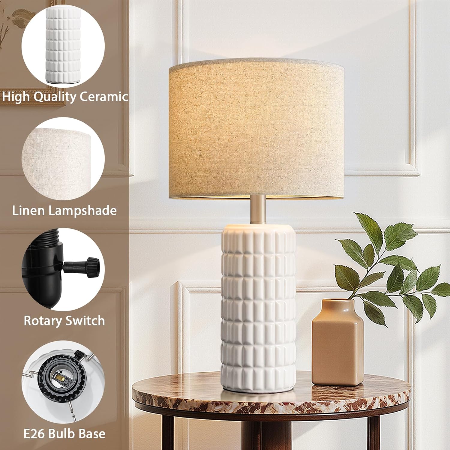 SeealleLighting 23" Modern Ceramic Table Lamps Set of 2 - Table Lamps for Living room, Farmhouse Bedside Night Stands Lamp for Bedroom, Whi…