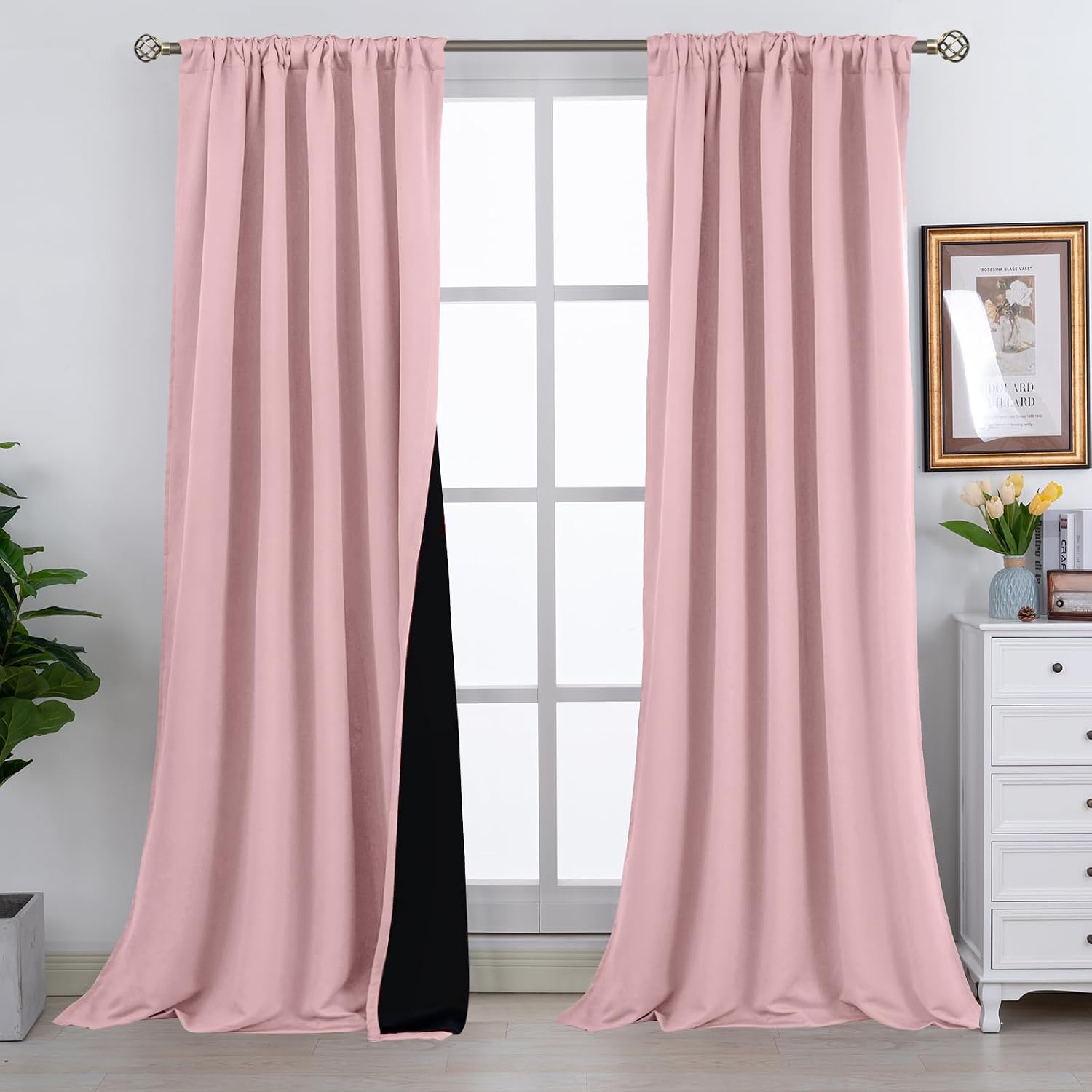 BGment Pink Full Blackout Curtains with Thermal Insulation Liner Curtains 108 Inches Long, Rod Pocket and Back Tab Double Layer Room…