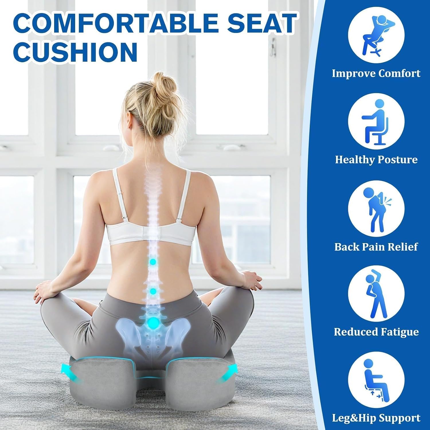CushyOasis Seat Cushion, Chair Cushions, Office Chair Cushions, Anti-Slip Bottom & Removable Cover Tailbone Cushion, Memory Foam Seat Cushi…