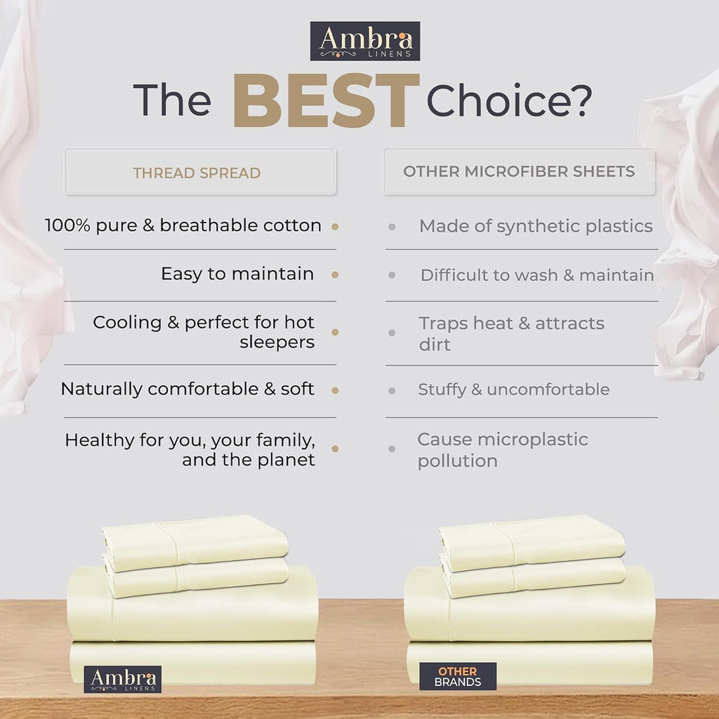 Ambra Linens 100% Organic Cotton Sheets Cal King Size - 4 PC Organic California King Sheet Sets - Soft, Comfy, Breathable & Cooling - 16” D…