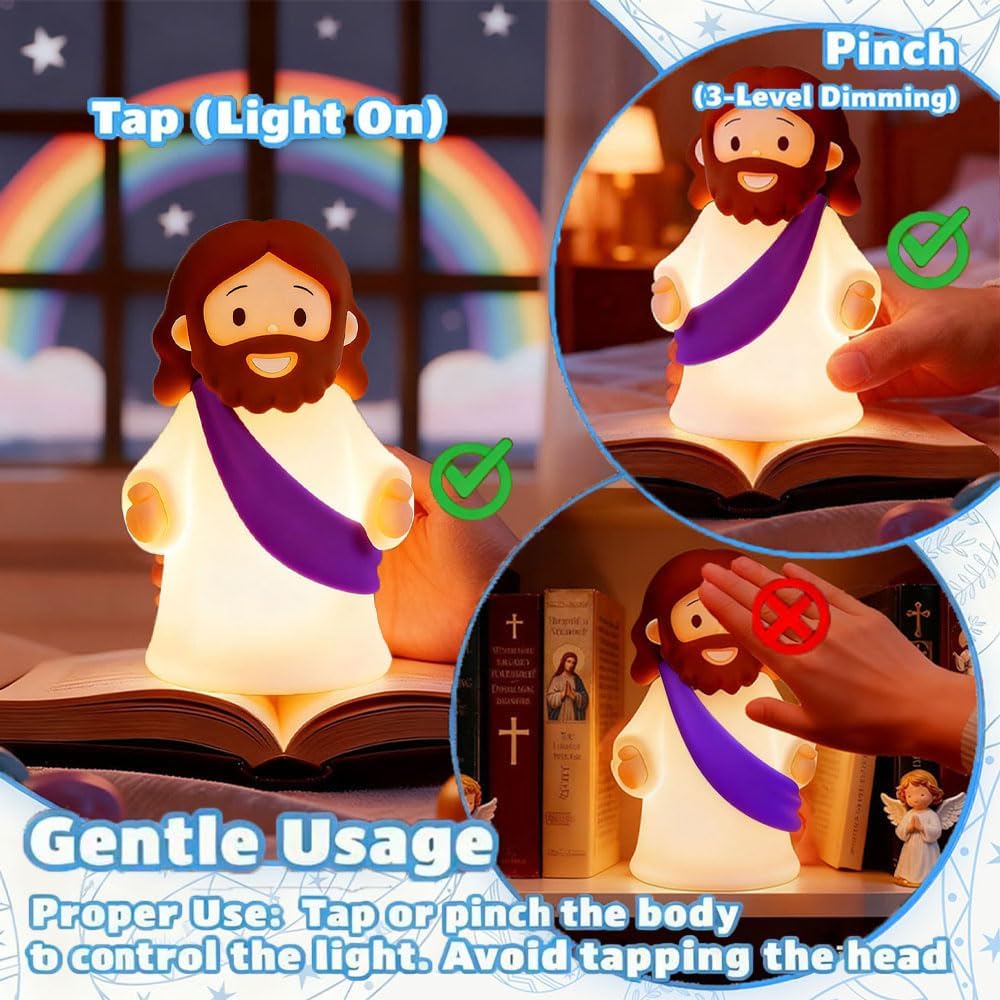 Jesus Night Light Rechargeable Bedside Night Light Dimmable Silicone LED Light Ideal for Religious Gatherings, Gifts for Sunday School…