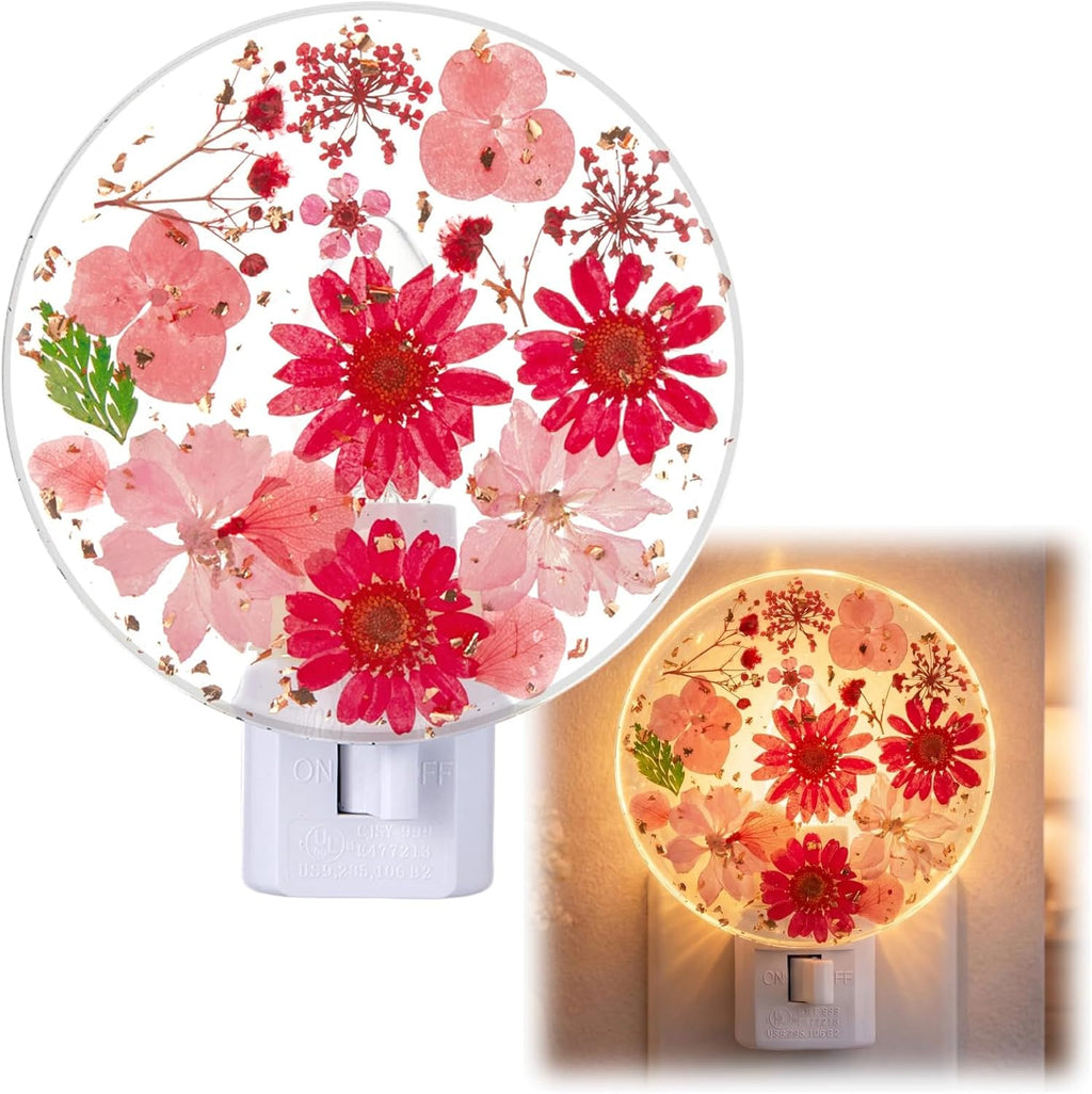 Glooglitter Pressed Flower Night Light Plug in - Handmade Dried Floral Wall Night Light, Soft Glow Decorative Nightlight for Hallway Bedroo…