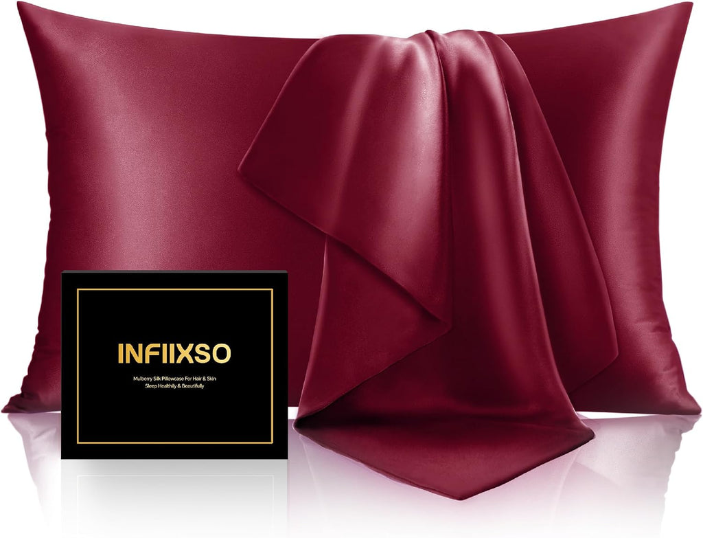 Infiixso Silk Pillow Cases 2 Pack Standard Size, Ultra Smooth & Soft Mulberry Silk Pillow Case for Hair and Skin, Breathable Cooling Silk P…